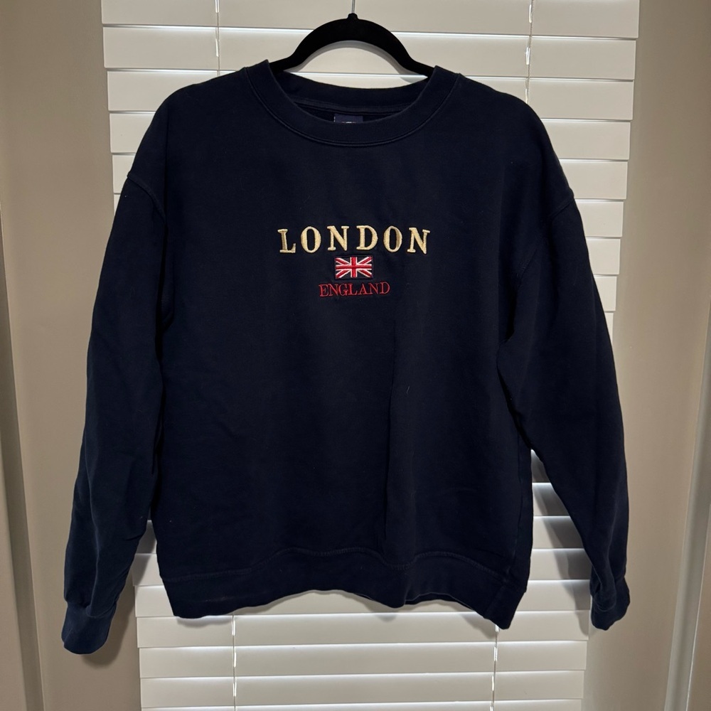 Classic Navy Crewneck Sweater with London England Design